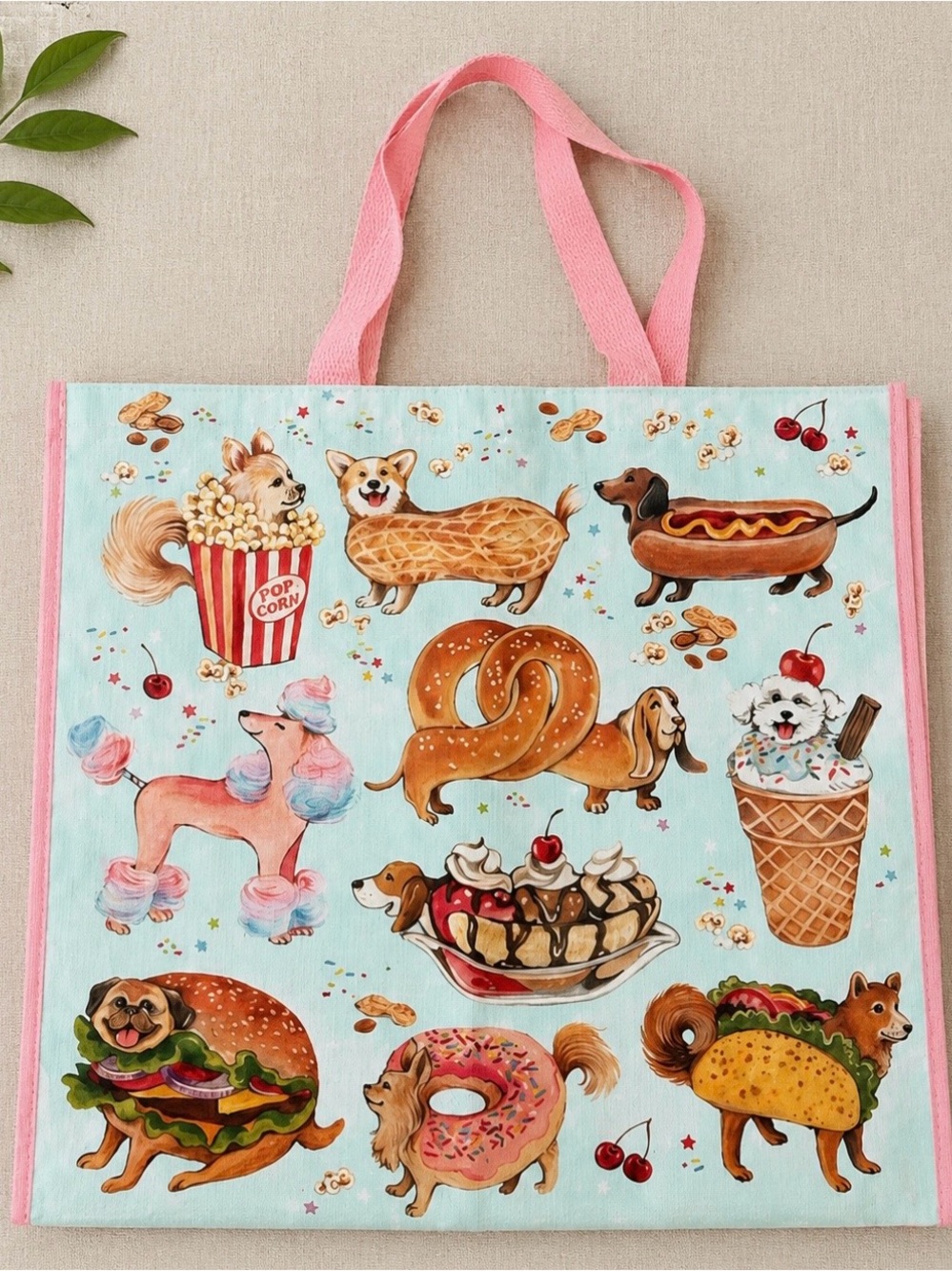 Dog print reusable tote bag